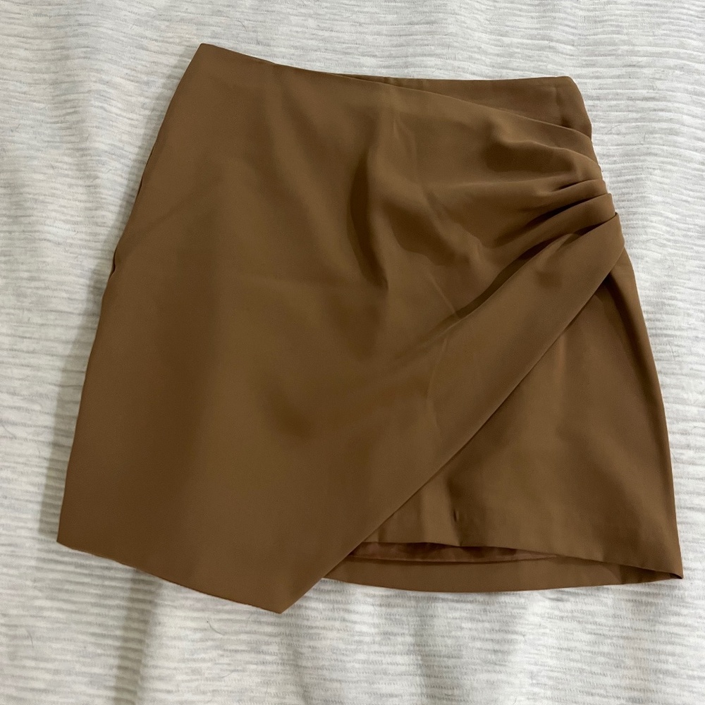 Brown Satin Mini Skirt